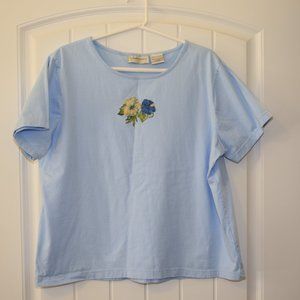 Lemon Grass Misses short sleeve crew neck cotton tee with applique flowers XL